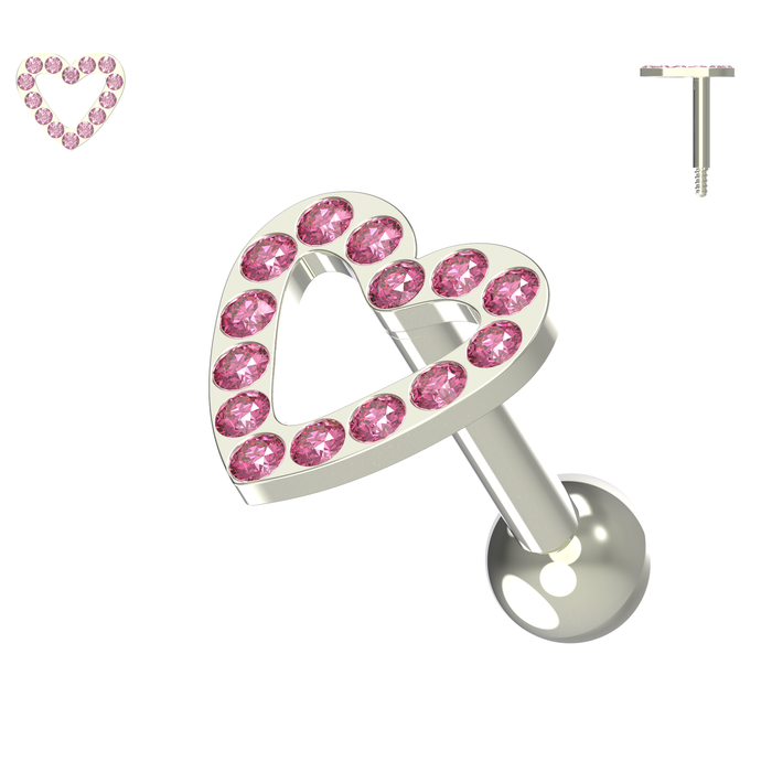 925 Sterling Silver Jewelled Heart Cartilage Ear Stud