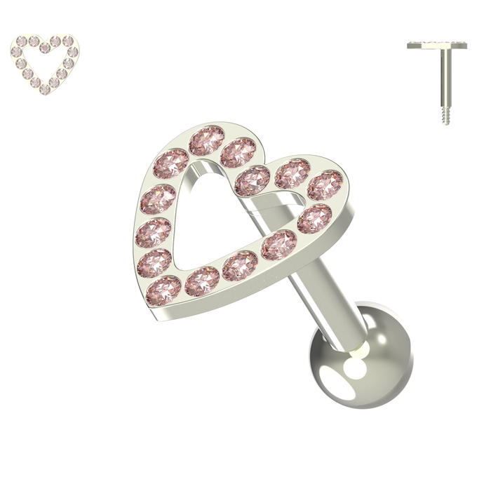 925 Sterling Silver Jewelled Heart Cartilage Ear Stud