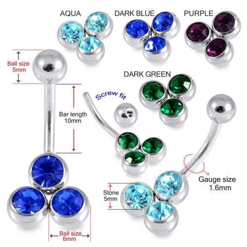 Tri Stone 316L Surgical Steel Belly Ring - Monster Piercing