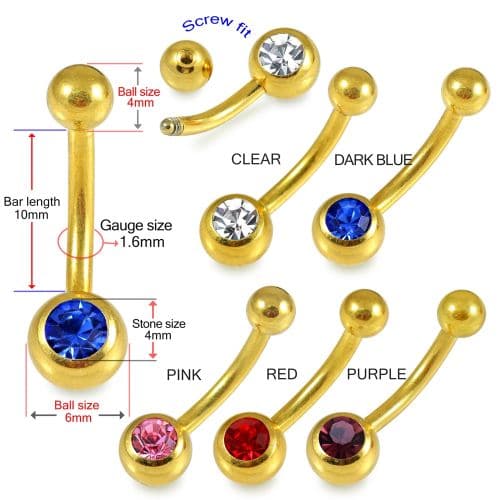 Single Stone Anodised Surgical Steel Belly Ring - Monster Piercing