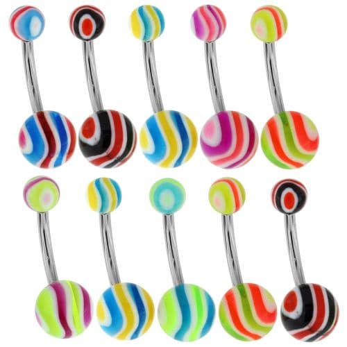 Steel Belly Banana with Wavy Stripes UV Balls (Pack of 10) - Monster Piercing