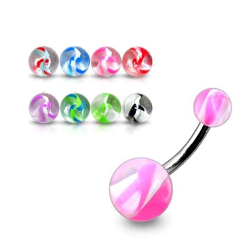 Steel Belly Banana with Pastel Marble UV Balls (Pack of 10) - Monster Piercing