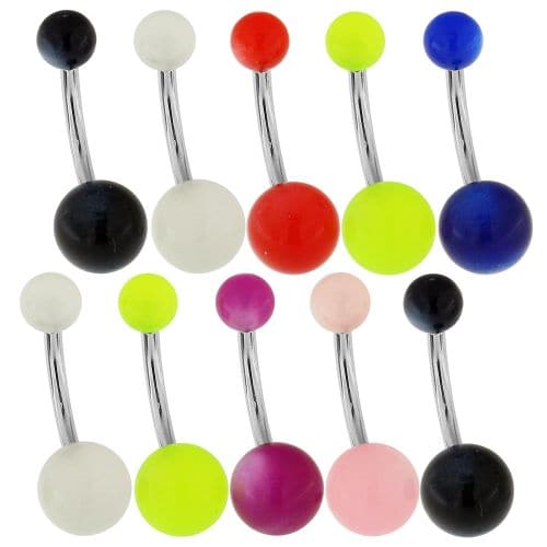 Steel Belly Banana with Plain Colour UV Balls (Pack of 10) - Monster Piercing