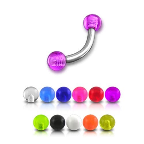 Steel Curved Bar with Plain Neon UV Ball (Pack of 10) - Monster Piercing