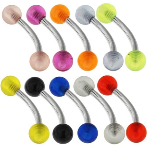 Steel Curved Bar with Plain Neon UV Ball (Pack of 10) - Monster Piercing