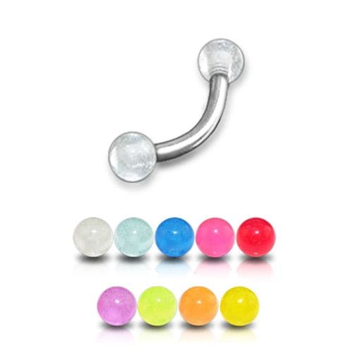 Steel Curved Bar with Plain Pastel UV Ball (Pack of 10) - Monster Piercing