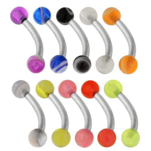 Steel Curved Bar with Random UV Ball (Pack of 10) - Monster Piercing