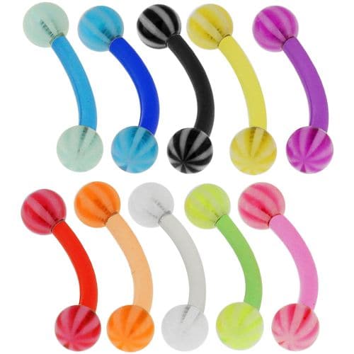 UV Curved Bar with Striped Beachball UV Ball (Pack of 10) - Monster Piercing