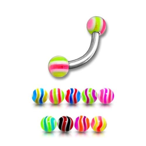 Steel Curved Bar with Wavy Stripes UV Ball (Pack of 10) - Monster Piercing