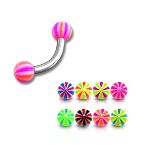 Steel Curved Bar with Coloured Mountain-Top UV Ball (Pack of 10) - Monster Piercing