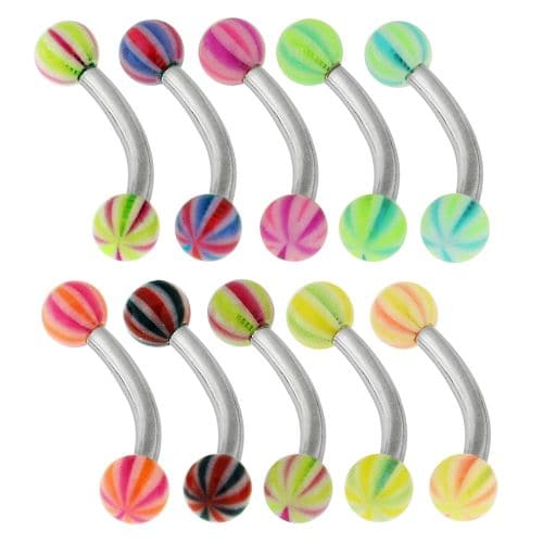 Steel Curved Bar with Coloured Mountain-Top UV Ball (Pack of 10) - Monster Piercing