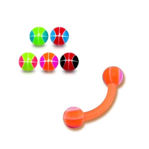 UV Curved Bar with Rainbow Basketball UV Ball (Pack of 10) - Monster Piercing