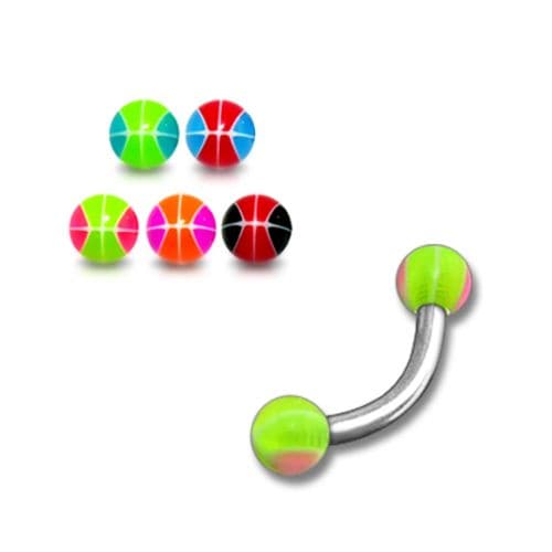 Steel Curved Bar with Neon Basketball UV Ball (Pack of 10) - Monster Piercing