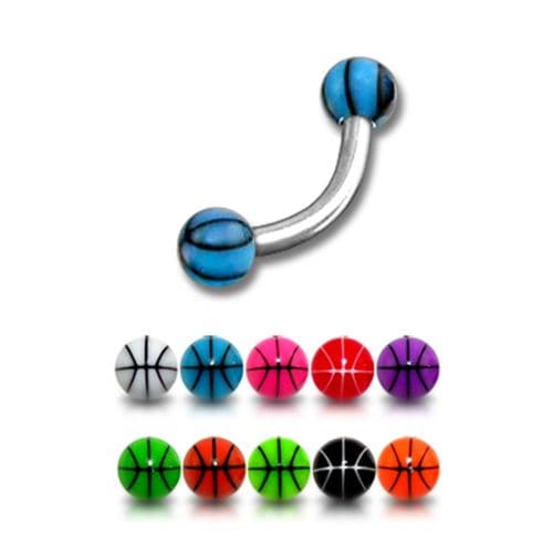 Steel Curved Bar with Plain Basketball UV Ball (Pack of 10) - Monster Piercing