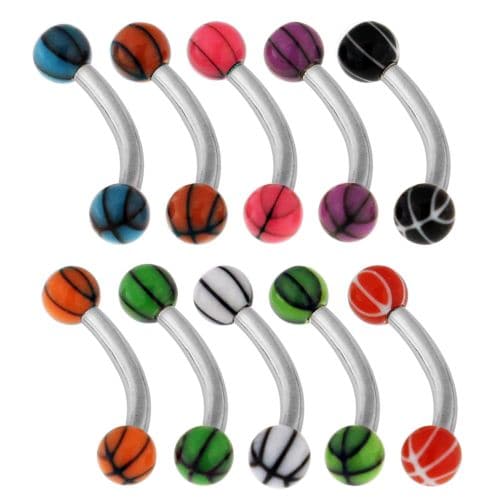 Steel Curved Bar with Plain Basketball UV Ball (Pack of 10) - Monster Piercing