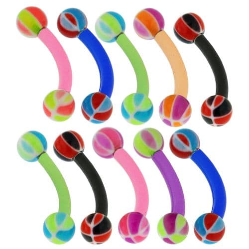 UV Curved Bar with Neon Basketball UV Ball (Pack of 10) - Monster Piercing