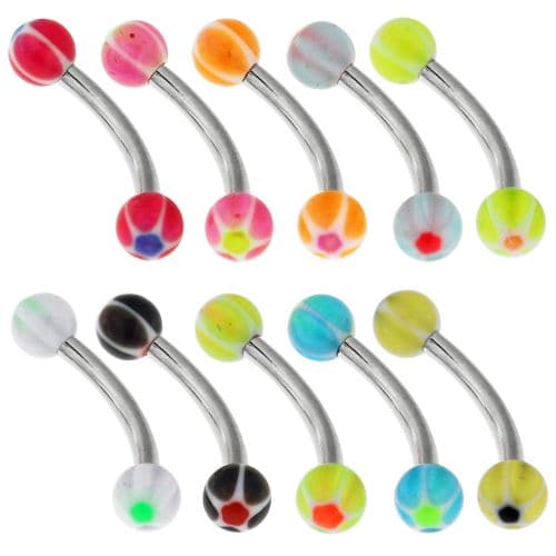 Steel Curved Bar with Neon Star UV Ball (Pack of 10) - Monster Piercing