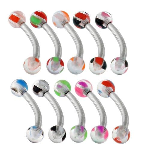 Steel Curved Bar with Coloured Marble UV Ball (Pack of 10) - Monster Piercing