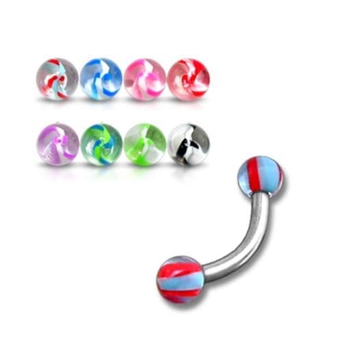 Steel Curved Bar with Mixed Marble UV Ball (Pack of 10) - Monster Piercing