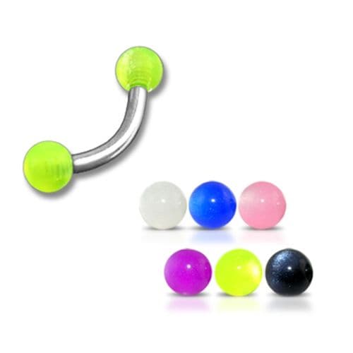 Steel Curved Bar with Plain Coloured UV Ball (Pack of 10) - Monster Piercing