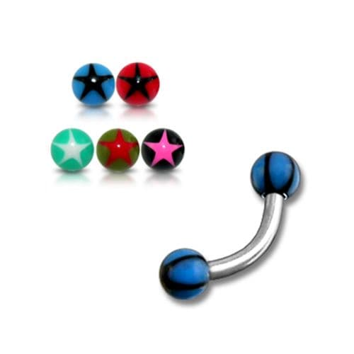 Steel Curved Bar with Starshine UV Ball (Pack of 10) - Monster Piercing