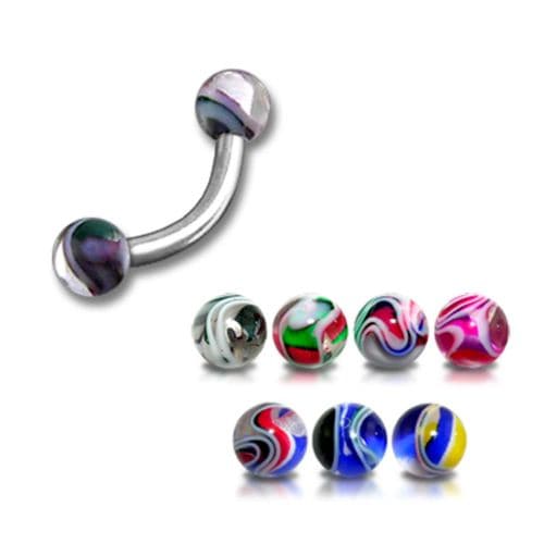 Steel Curved Bar with Trippy Marble UV Ball (Pack of 10) - Monster Piercing