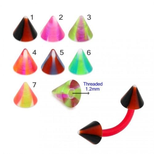 Red UV Curved Bar with Waved UV Cone (Pack of 10) - Monster Piercing