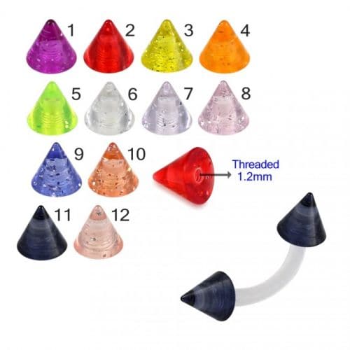 White UV Curved Bar with Glitter UV Cone (Pack of 10) - Monster Piercing