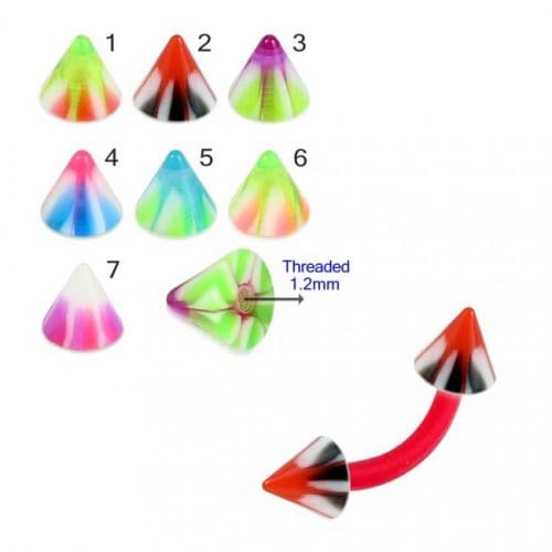 Red UV Curved Bar with Trippy Stipes UV Cone (Pack of 10) - Monster Piercing