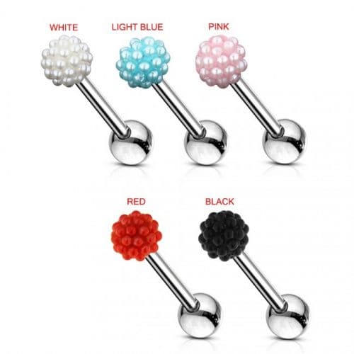 Yin Yang Multi Crystal Stone Ball Surgical Steel Tongue Barbell - Monster Piercing