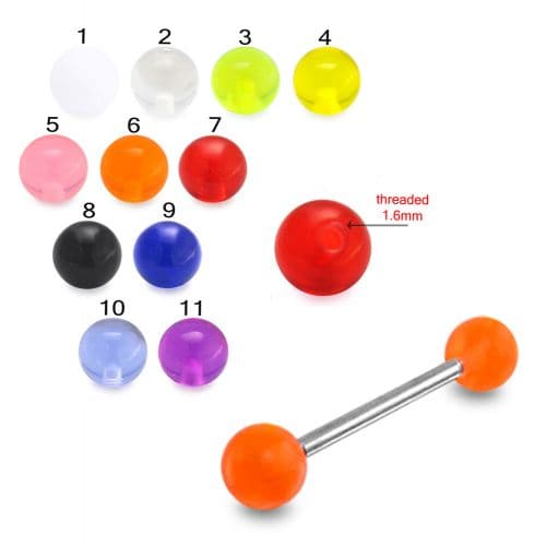 Steel Tongue Barbell with Plain UV Balls (Pack of 10) - Monster Piercing