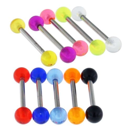 Steel Tongue Barbell with Plain UV Balls (Pack of 10) - Monster Piercing