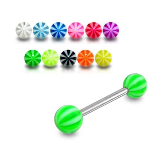 Steel Tongue Barbell with Plain Beach  UV Balls (Pack of 10) - Monster Piercing