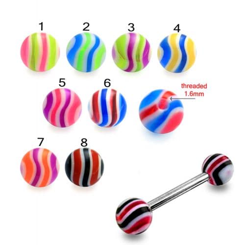 Steel Tongue Barbell with Multi-coloured UV Balls (Pack of 10) - Monster Piercing