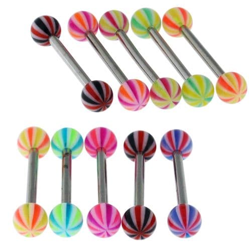 Steel Tongue Barbell with Suction Hold Illusion UV Balls (Pack of 10) - Monster Piercing