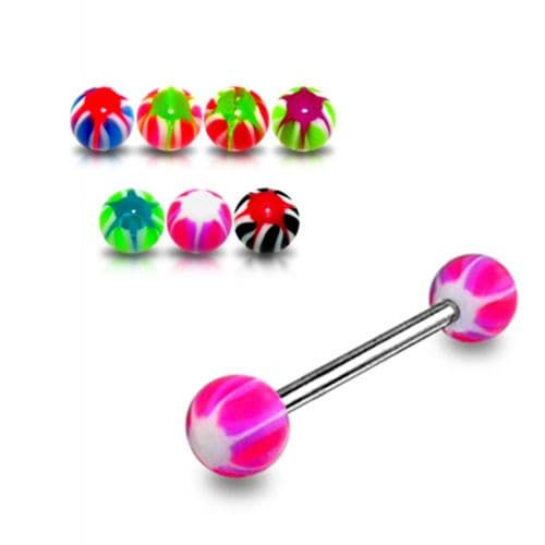 Steel Tongue Barbell with star print UV Balls (Pack of 10) - Monster Piercing