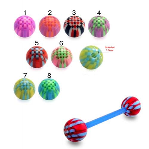 Multi-Coloured Bar with Checked UV Ball (Pack of 10) - Monster Piercing