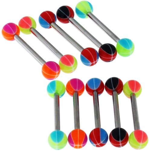 Steel Tongue Barbell with Lined UV Balls (Pack of 10) - Monster Piercing