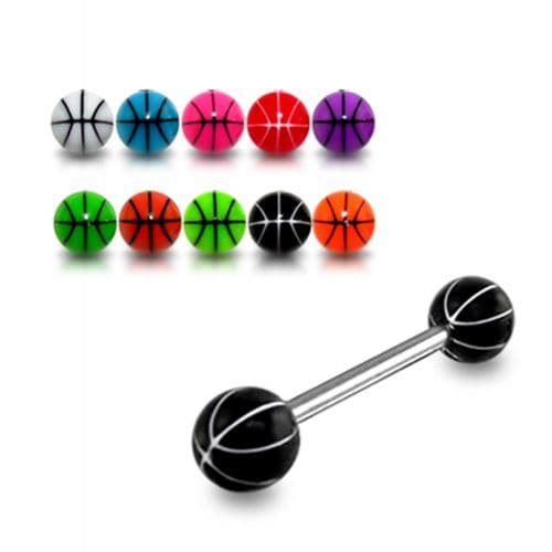 Steel Tongue Barbell with  Basketball UV Balls (Pack of 10) - Monster Piercing