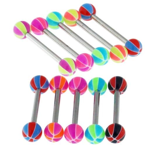 Steel Tongue Barbell with Beach Colour UV Balls (Pack of 10) - Monster Piercing