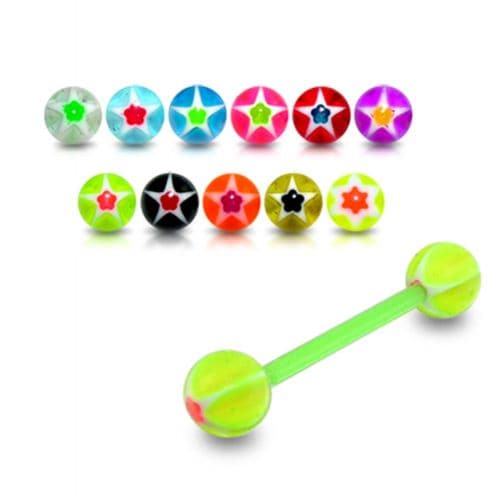 Multi-Coloured Bar with Star and  Flower Inside (Pack of 10) - Monster Piercing