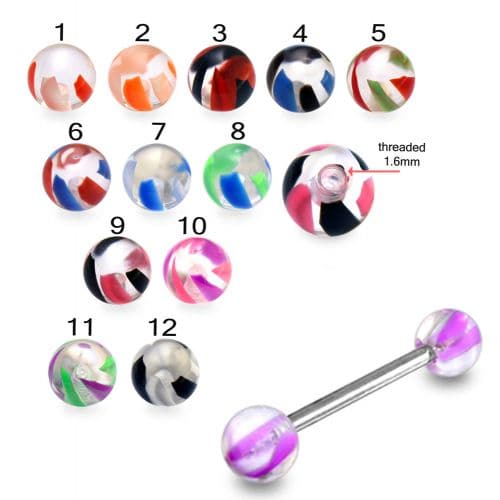 Steel Tongue Barbell with Threaded UV Balls (Pack of 10) - Monster Piercing