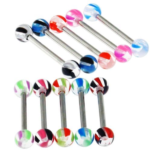 Steel Tongue Barbell with Threaded UV Balls (Pack of 10) - Monster Piercing