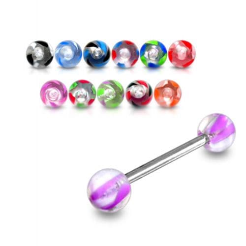 Steel Tongue Barbell with Threaded UV Balls (Pack of 10) - Monster Piercing