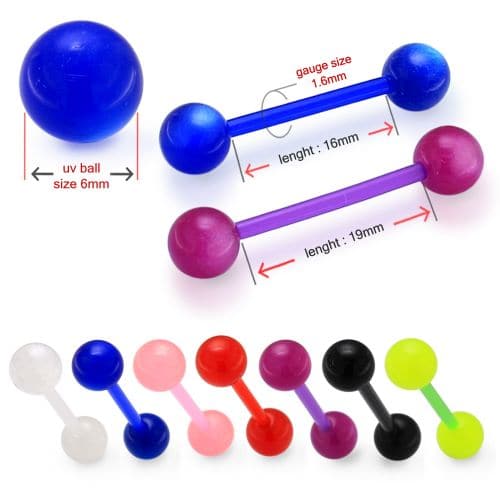 Multi-Coloured Bar with Simple UV Ball (Pack of 10) - Monster Piercing