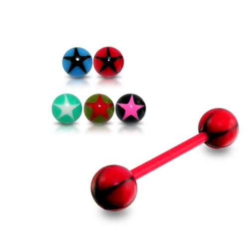 Red UV Bar with Star Centered UV Ball (Pack of 10) - Monster Piercing