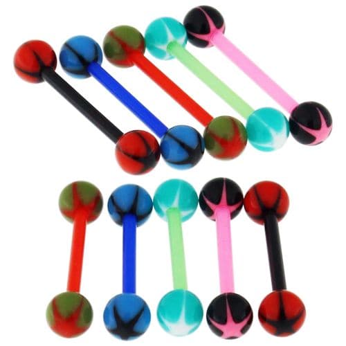 Red UV Bar with Star Centered UV Ball (Pack of 10) - Monster Piercing