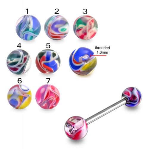 Steel Tongue Barbell in Mix Colour UV Balls (Pack of 10) - Monster Piercing