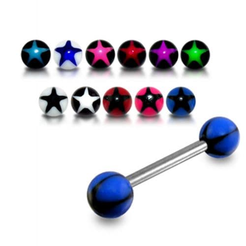 Steel Tongue Barbell Star Print UV Balls (Pack of 10) - Monster Piercing