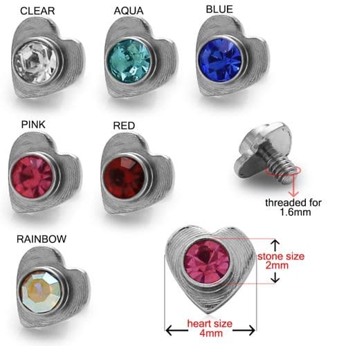 Heart Jewelled Dermal Anchor Tops - Monster Piercing